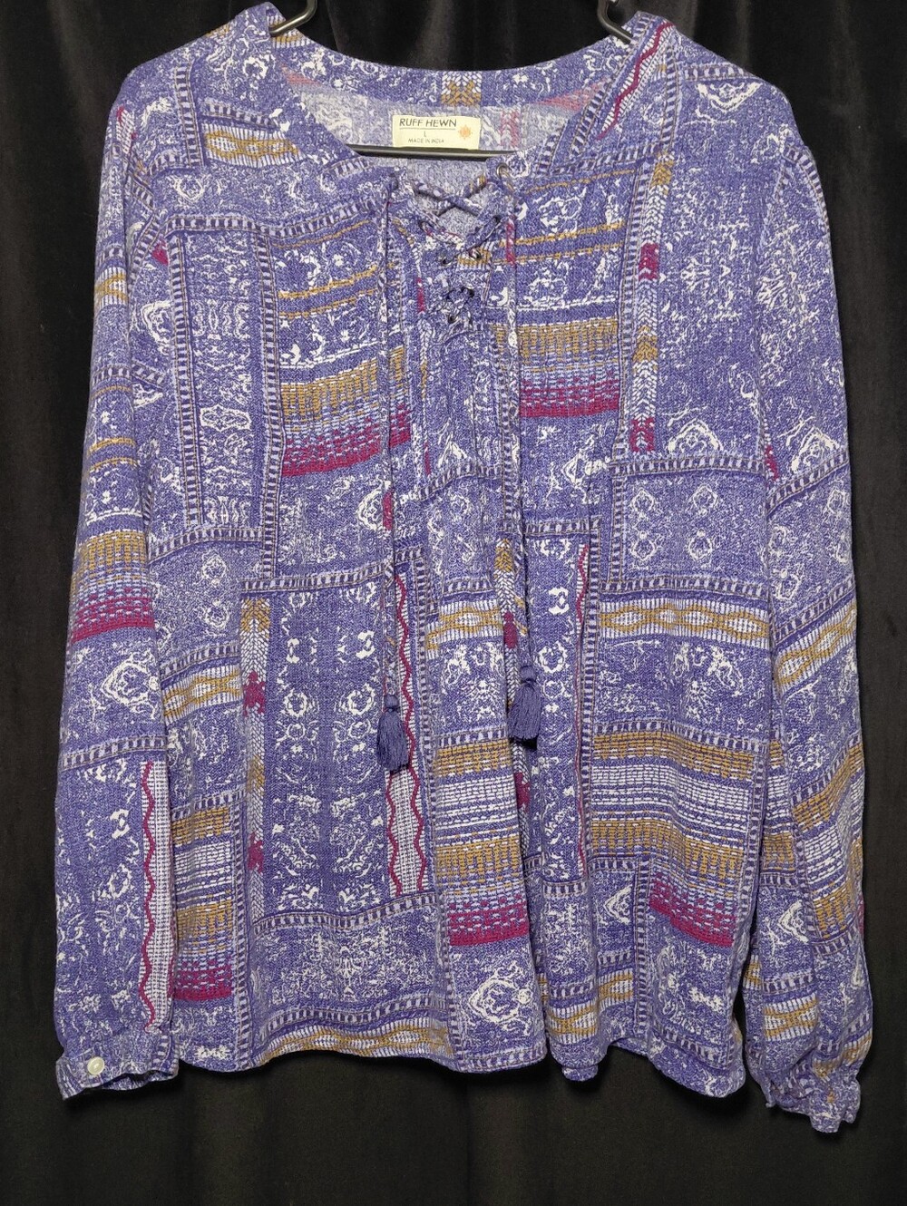 Ruff Hewn Blue Printed Lace-Up Women’s Top - Picture 6 of 6
